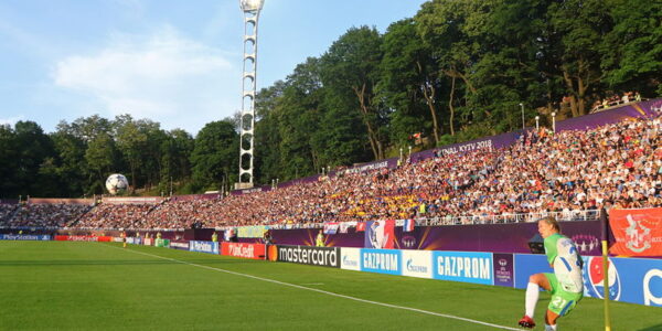 corner womens football match packed stands