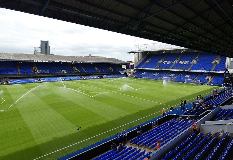 portman road ipswich town fc showing three stands and roofs