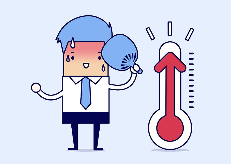 man holds ice pack as thermometer soars climate change world getting hotter